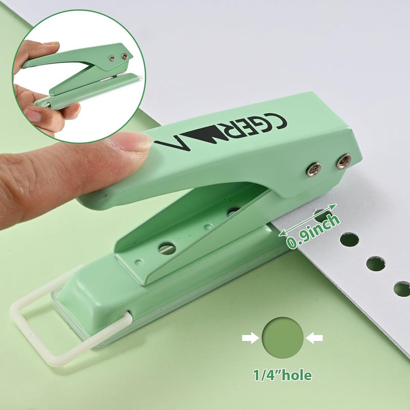 Cgerma Single Hole Puncher, 1/4" Hole, 50% Labor Savings, Heavy Duty Metal Punch, 15 Sheet Capacity, for ID Cards, Chipboard, Art Project, Crafts Easy Punching, Green - Image 2